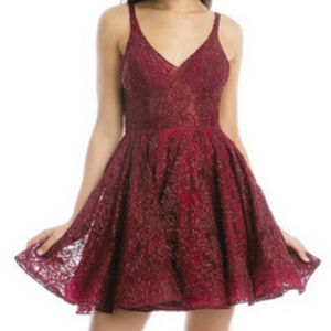 Burgundy Jeweled Homecoming Short Dress